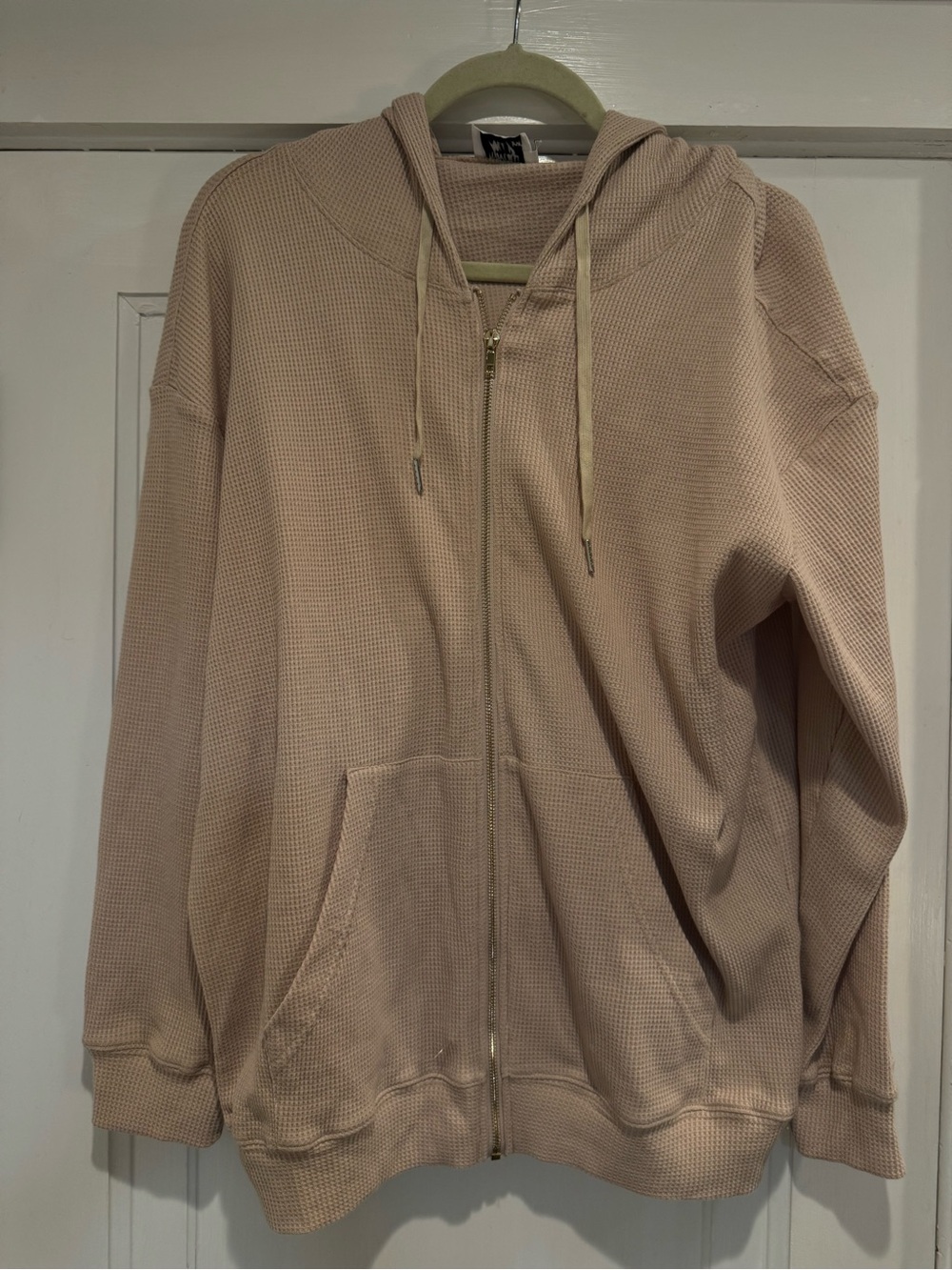 Princess Polly Audrey Oversized Waffle Zip Up Sweatshirt Beige Size 2